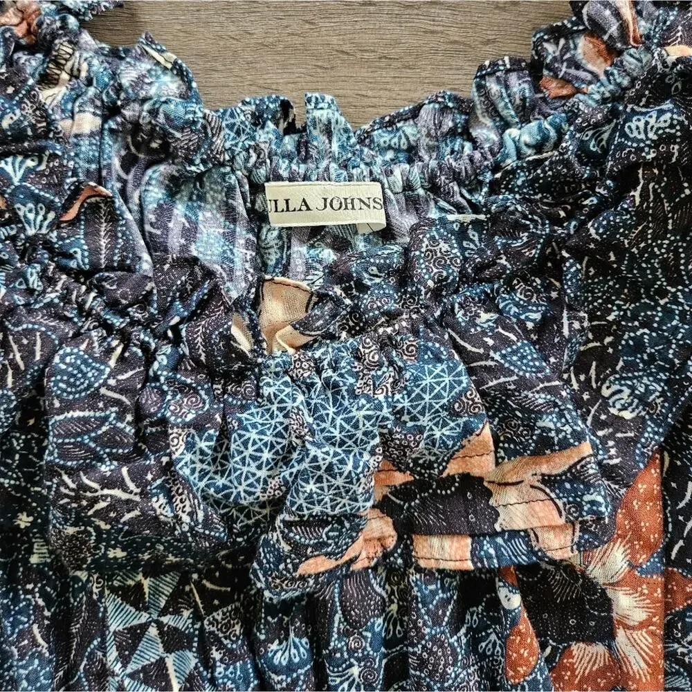 Ulla Johnson Navy Azul Asmara Blouse Floral Bubble Sleeve Blouse Size 6